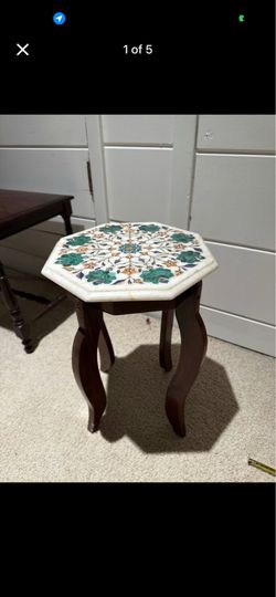 Agra Marble Inlay Octagonal Side Table - Floral Pietra Dura
