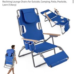 3-in-1 Foldable Beach Chair, Lay-Flat Tanning Chair