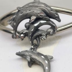 ANTIQUE DOLPHIN DIAMOND CUT PEWTER 