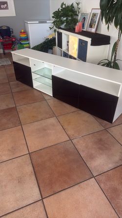 White and Black TV Stand Media Console
