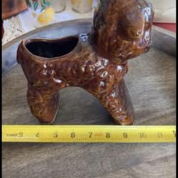 Vintage Folk Art Pottery Lamb Brown Sheep Ewe Planter Sponge Farm Country (Johnstown Ohio)
