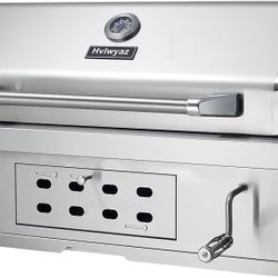 247*Large Built-In Charcoal BBQ Grill, Charcoal Grills with Liftable Tray, Insulated Hood & Temperature Gauge, Heavy-Duty Stainless Steel Barbecue Gri