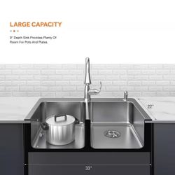 Glacier Bay Bratten 33 in. Drop-In 60/40 Double Bowl 18 Gauge Stainless Steel Kitchen Sink 