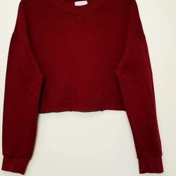 Colsie Cropped Red/Maroon Pullover Long Sleeve Sweatshirt For Women.