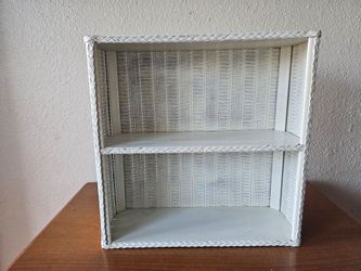 Vintage White Wicker Bathroom Vanity Double Shelf Wall Decor Mid Century
