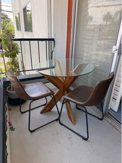 Round Glass Table + 2 Mid-Century Chairs