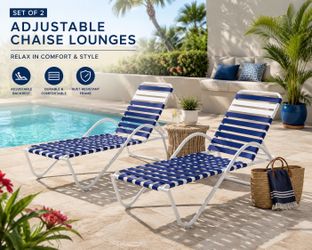 Hampton Bay Navy Blue Adjustable Outdoor Strap Chaise Lounge with Aluminum Frame (2-Pack)
