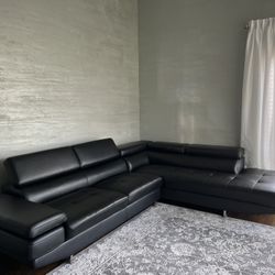 Midnight Black Faux Leather Couch / Sectional