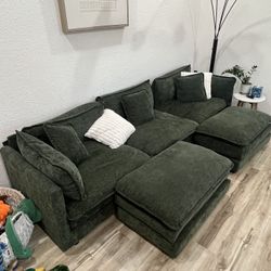 111.5” Green Modular U-Shaped Sectional Couch