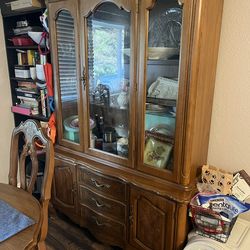 Vintage 1980s China Hutch with glass doors