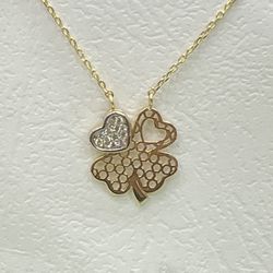 14K Solid Gold Flower Heart Chain & Chain CZ Stone Available On Best Deal