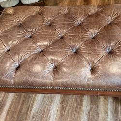 Lilian August Tufted Brown Leather Ottoman/chesterfield