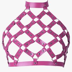 New  Women's Body Harness Carnival PU Leather Bra Punk Gothic Photography Bikini Costume Adjustable Costume  One Size  Color: Rose Red/ Silver   Adjus