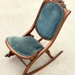 Antique Hand-Carved Wooden Folding Rocking Chair for Sale
