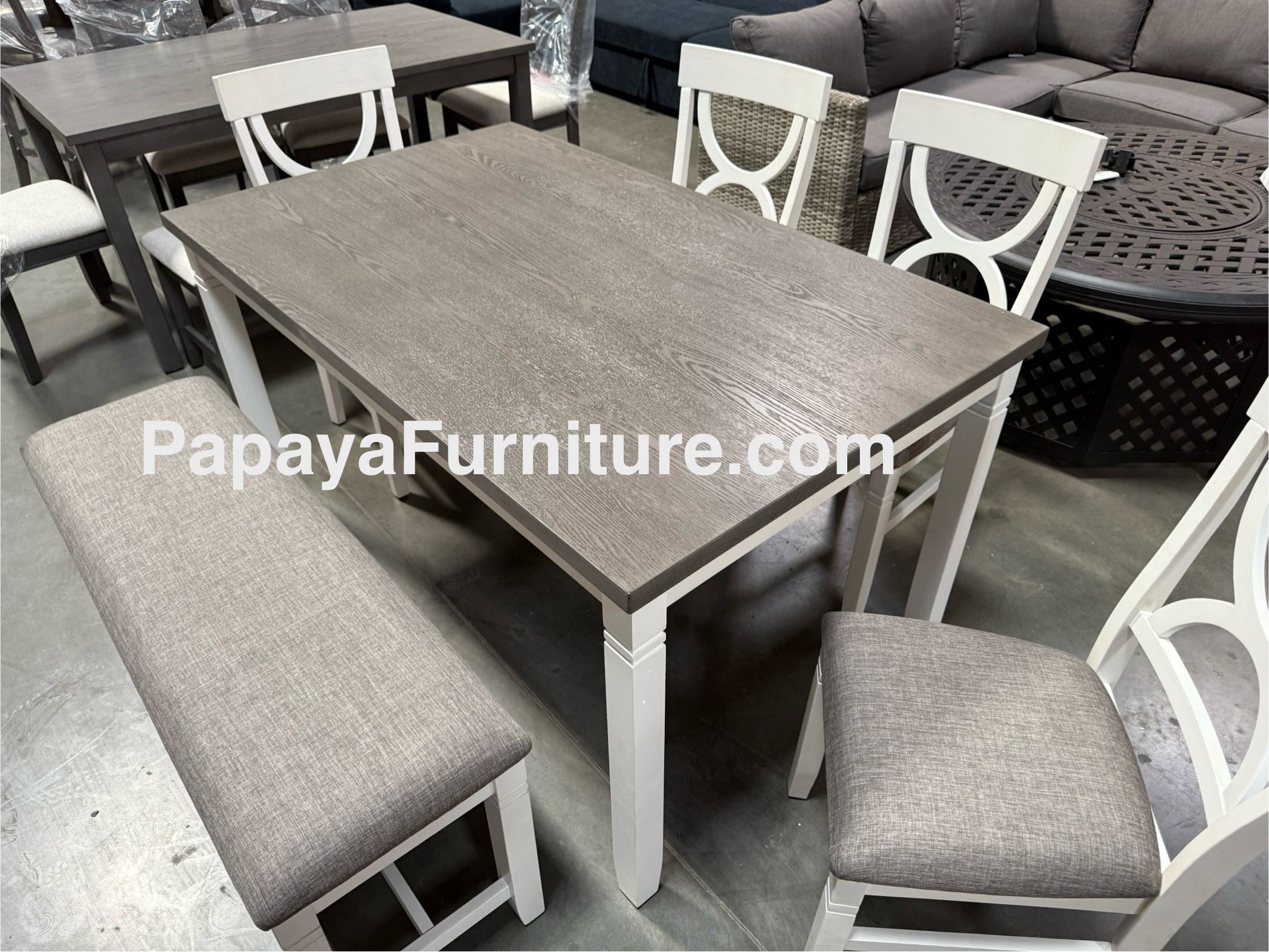 New! 6pcs Dining Set, Table And Chairs, Bench, Dinette Set, Dining Room Set, Table, Chairs, Kitchen Table, Dinette Set, White Wooden Table Dining Set