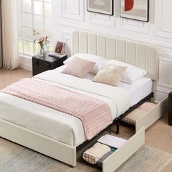 Huntsville Bed Frame with 4 Storage Drawers Velvet Upholstered Platform Bed Adjustable Headboard