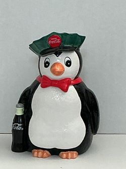 Penguin Coca Cola Cookie Jar 11” Tall 8” Wide 7” Wide