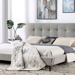 Brand New Grey Modern Style Queen Platform Bed Frame (Available In California & Eastern King)