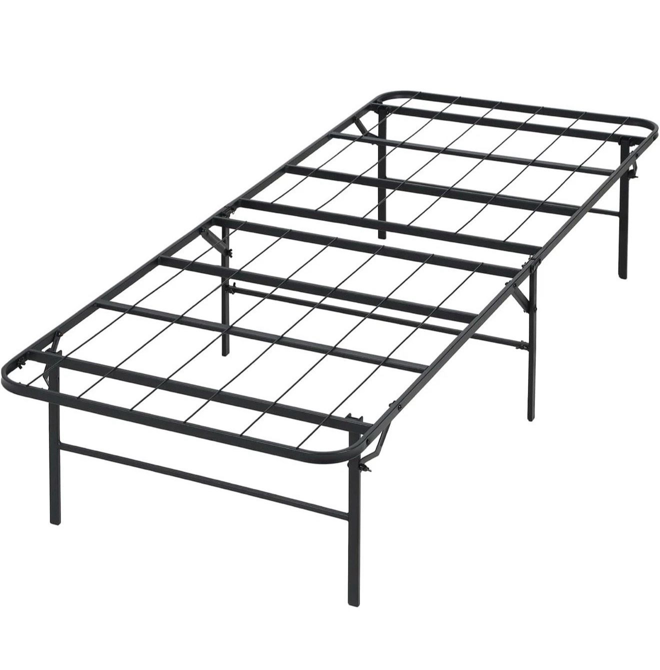 Twin Folding Metal Bed Frame Heavy-Duty Platform Mattress Support Under-Bed Storage