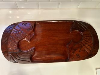 Vintage 26” Hand Carved Haiti Fish Serving Tray – Hand Carved Tropical Hardwood (Most Likely Mahogany)
