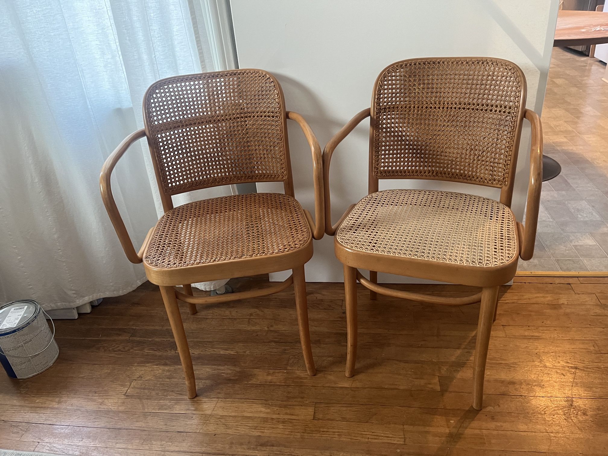 Pair of Thonet Prague Stendig Cane Mid-Century Bentwood Chairs - Made in Poland