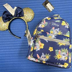 Loungefly Disney Stitch Tropical Blue Mini Backpack & Ears/ Headband to Match - Both NWTs   