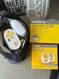 Medela pump, wearable collectin cups, insulated cooler bag Medela