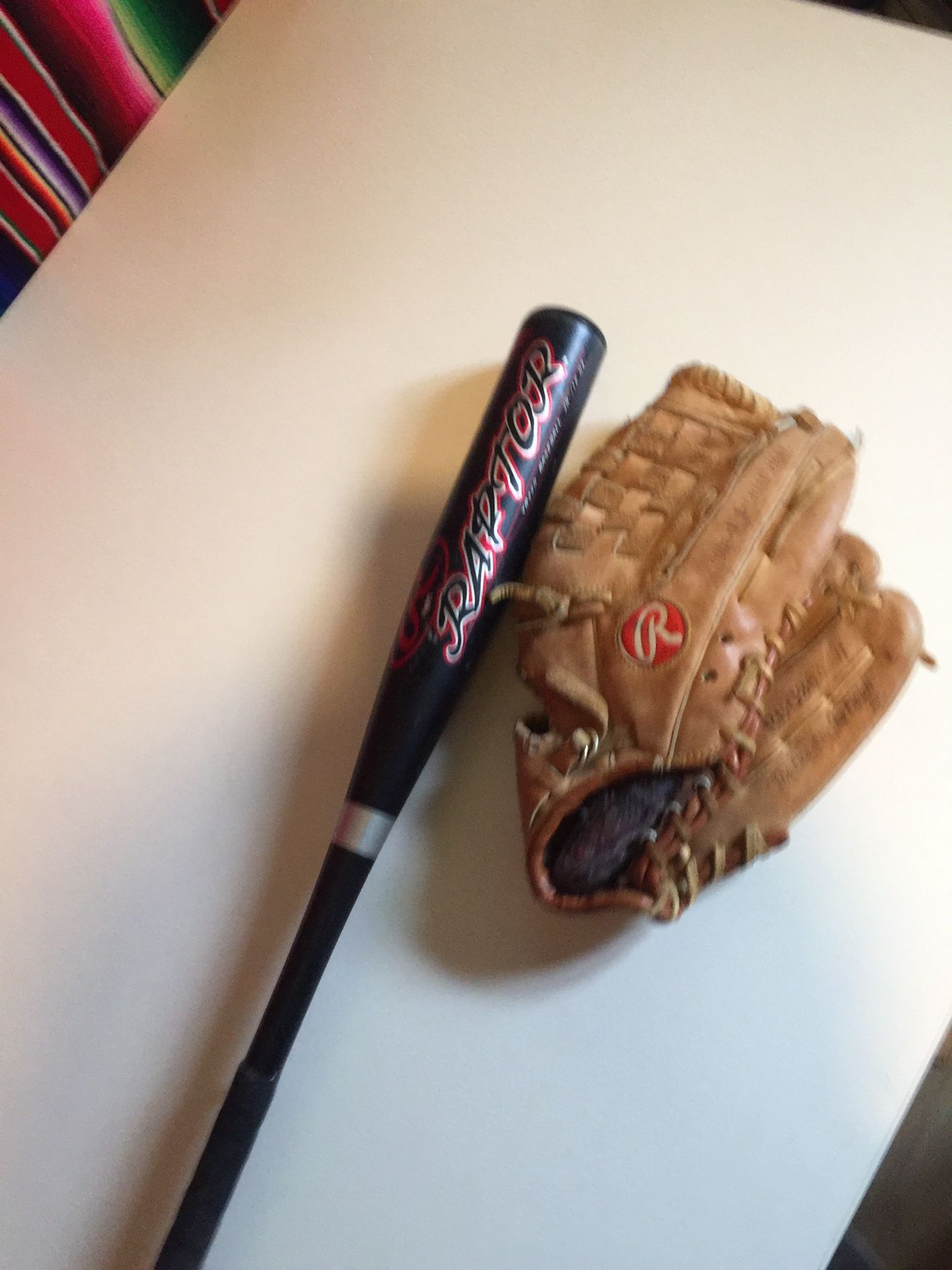 Baseball bat and glove