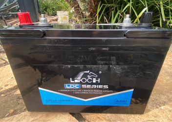 Leoch LDC series 12-volt, 105 Amp-hour deep cycle AGM battery, model LDC12-105-G27.