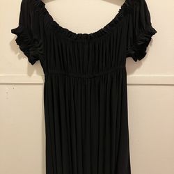 Off Shoulder Black Babydoll Dress (full Circle Skirt) - Size L