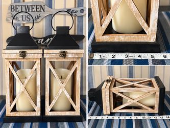 Farmhouse Wood and Metal Candle Lanterns – Set of 2