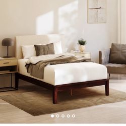 Cal King Nectar Bamboo Platform Bed Frame + Upholstered Headboard – NEW