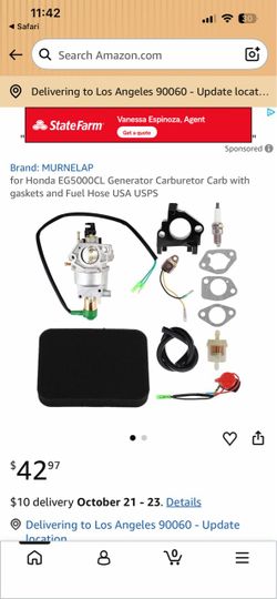 for Honda EG5000CL Generator Carburetor Carb with gaskets and Fuel Hose USA USPS