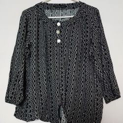 Adrienne Vittadini Women's Black White Pattern Blouse Sieze XL