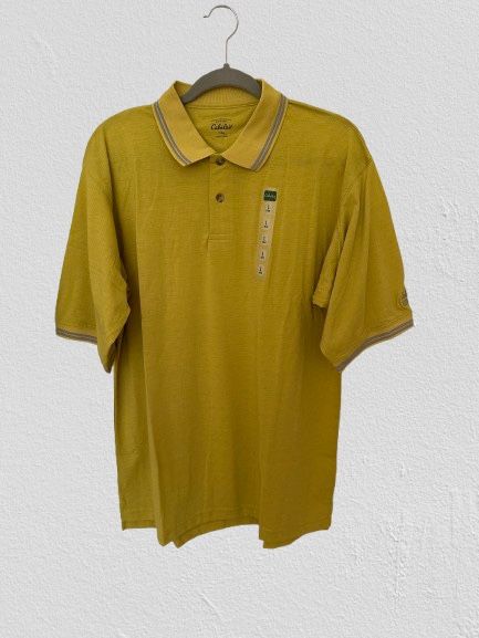 NWT Cabela’s Men’s Mustard-Colored Polo Shirt, Sz L