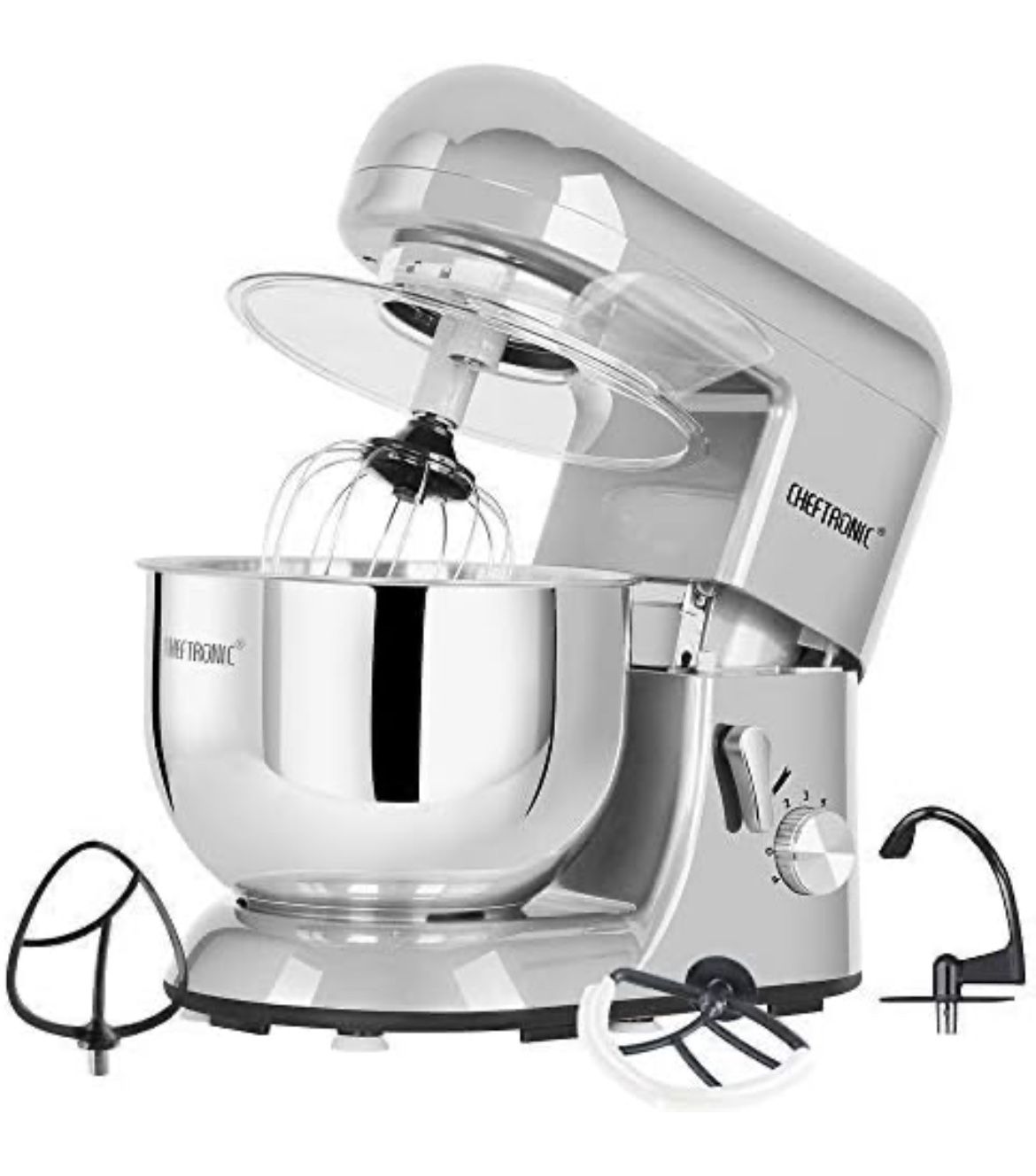 CHEFTRONIC Stand Mixer Tilt-head Mixers Kitchen Electric Dough Mixer for Household Aids 120V/650W 5.5qt Stainless Steel Bowl (Silver)