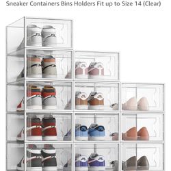 XX-Large Shoe Storage Box Fit Size 14, Clear Plastic Stackable Shoe Organizer