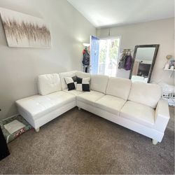 New White Leather Sectional Couch Set And Ottoman