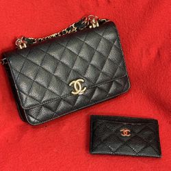 Authentic Chanel Blk Quilted 2pc Mini Crossbody 