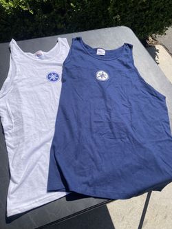 2 Hanes 100% Cotton Tank Tops. Navy And White 