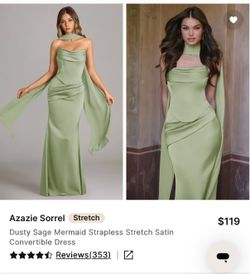 Azazie Sorrel Dusty Sage Satin Dress Size A4