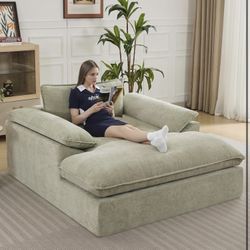 69" Oversized Boneless Chaise Lounge Chair Indoor, No Assembly Green Lounge Couch, Chenille Upholstered Sofa Bed with Pocket Springs, Reading Chair wi