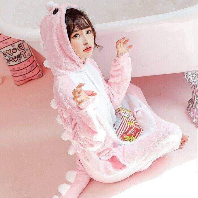 Pink Dinosaur Onesie Adult Costume Pajamas