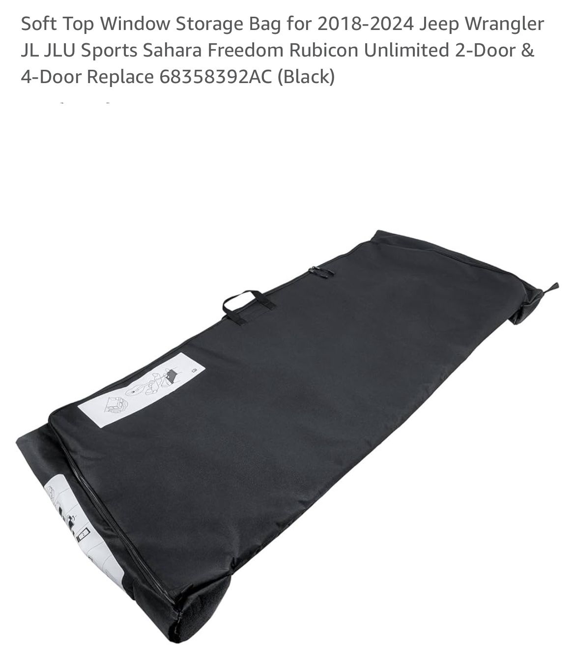 Soft Top Window Storage Bag for 2018-2024 Jeep Wrangler JL JLU Sports Sahara Freedom Rubicon Unlimited