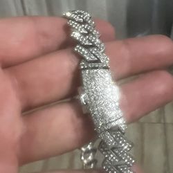 18k White Gold Over Silver Cuban Iced Chain 