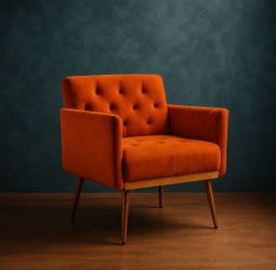 26” Orange Velvet Tufted Accent Chair with Rose Golden Feet [NEW] **Assembly Req**