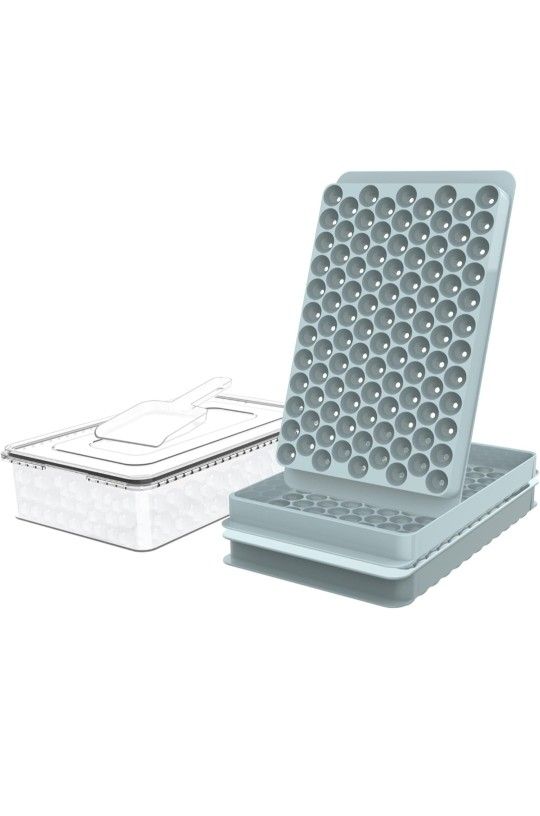 WIBIMEN Mini Ice Cube Trays, Small Tiny Round Pebble Crushed Nugget Ice Trays for Freezer with Lid - Chilling Drinks Coffee Juice(2 Pack/0.55In - Blue