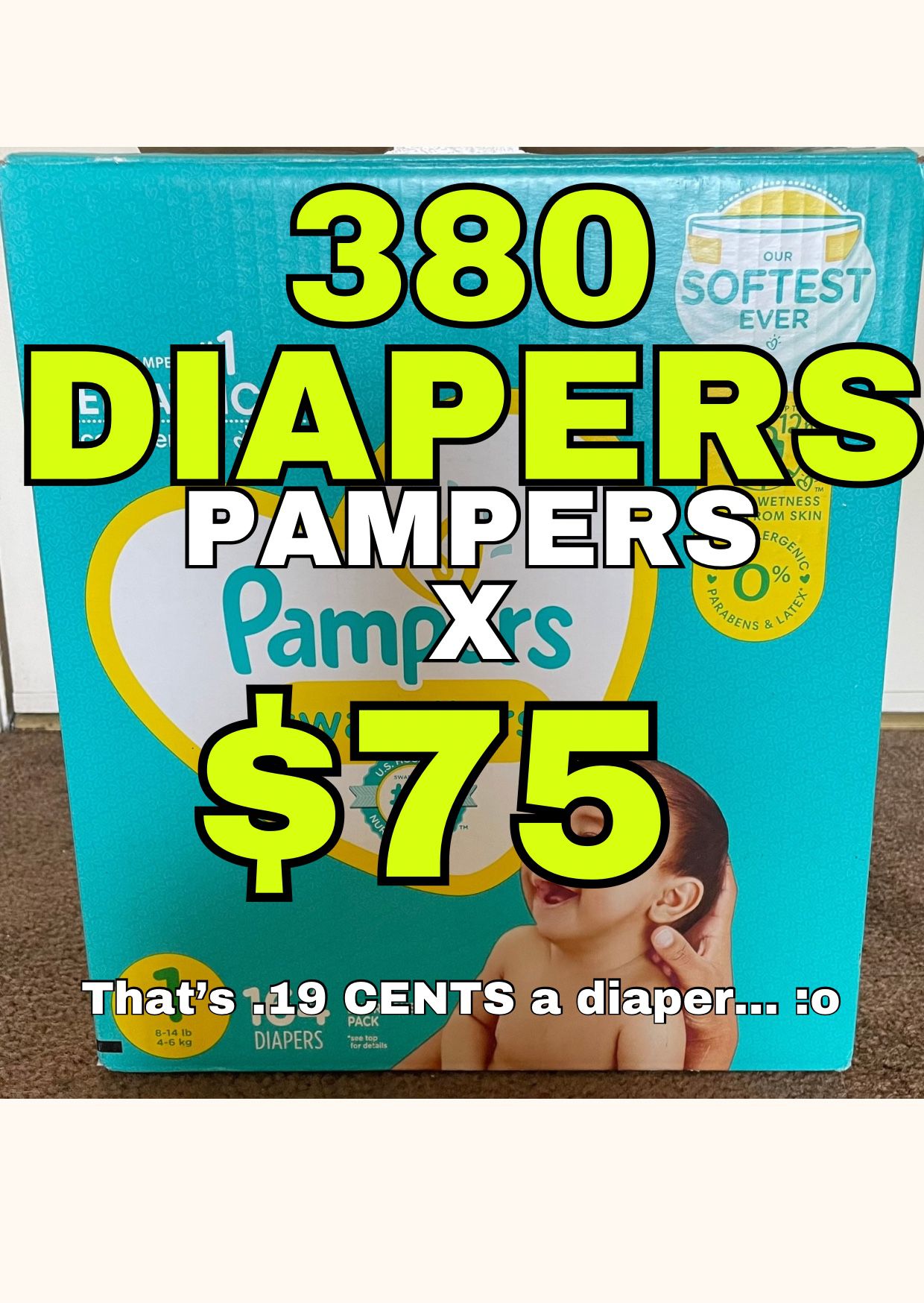 380 Diapers ‘Size 1’ Pampers Brand