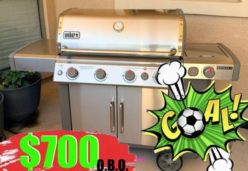 Weber BBQ Gas Grill, 4 burner and additional pot burner, stainless steel