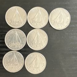1966 Lot of 7 Bahama Islands/25 cents/Queen Elizabeth II Bahamian Sloop